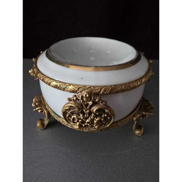 Vintage Globe 24K Gold Plated Filigree Ornate Cherub Porcelain - Picture 4 of 6